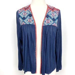American Eagle Outfitters Embroidered Blue LS Top